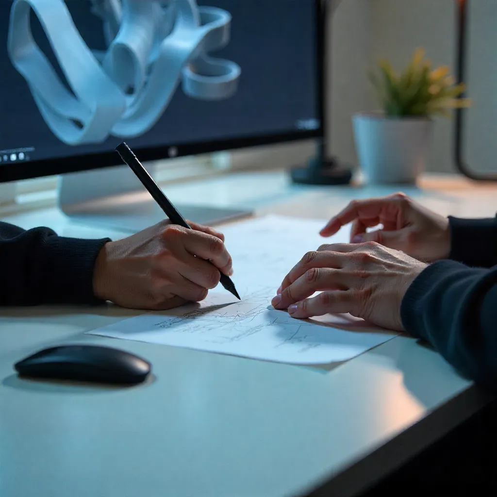 Professional 3D artist working at modern workstation in creative studio